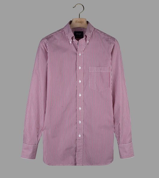 Red Narrow Stripe Button Down Poplin Shirt
