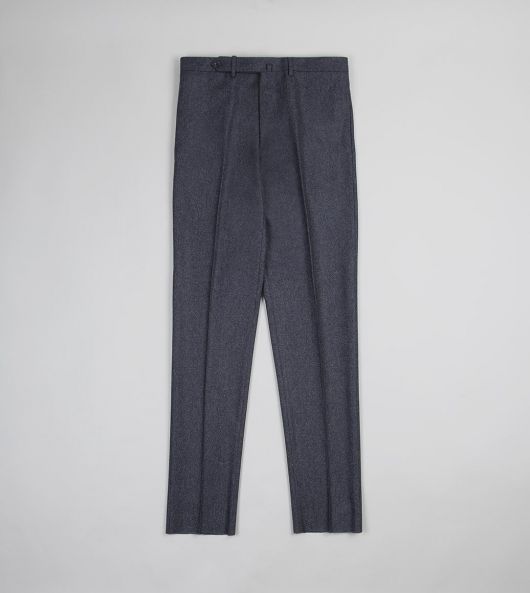 Grey Wool Flannel Flat Front Trouser